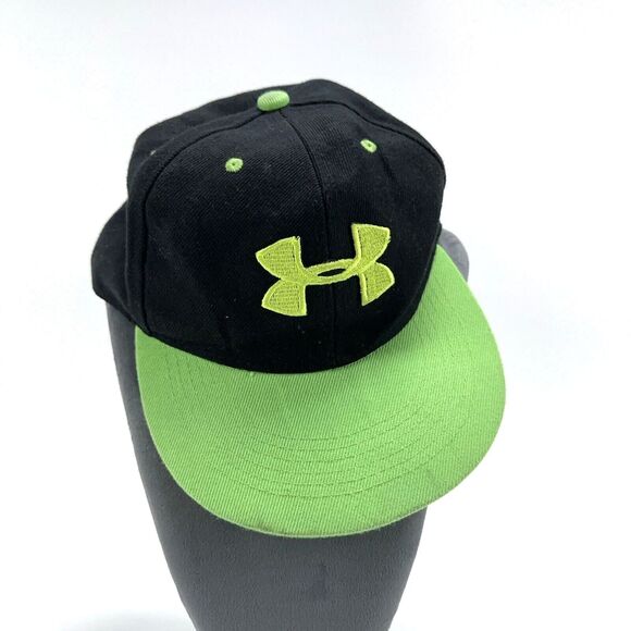 Under Armour Black Lime Green Fitted Hat Baseball Cap Size 7 / 57 cm - Picture 1 of 5